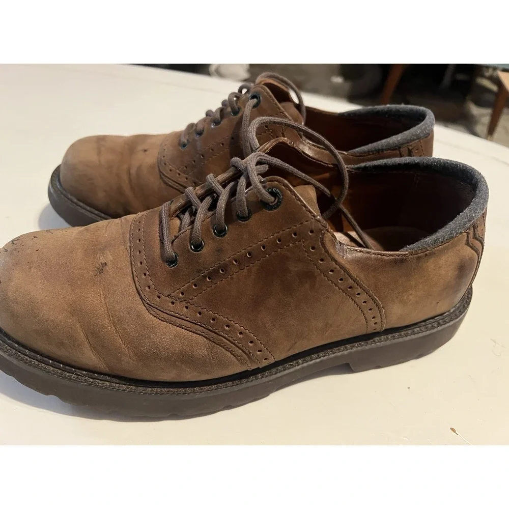 Rockport Waterproof Leather Oxford Shoes Mens 8W Brown Cap Toe Comfort Dress